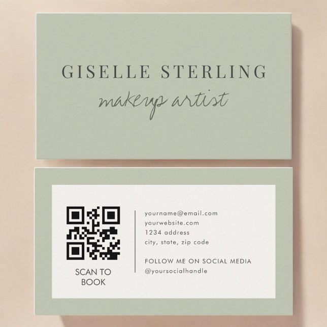Sage Green Makeup Artist QR Code Visitenkarte (Von Creator hochgeladen)