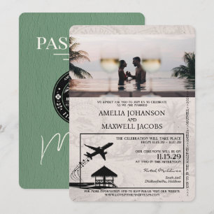 Sage Green Malediven Hochzeitseinladung im Reisepa Einladung