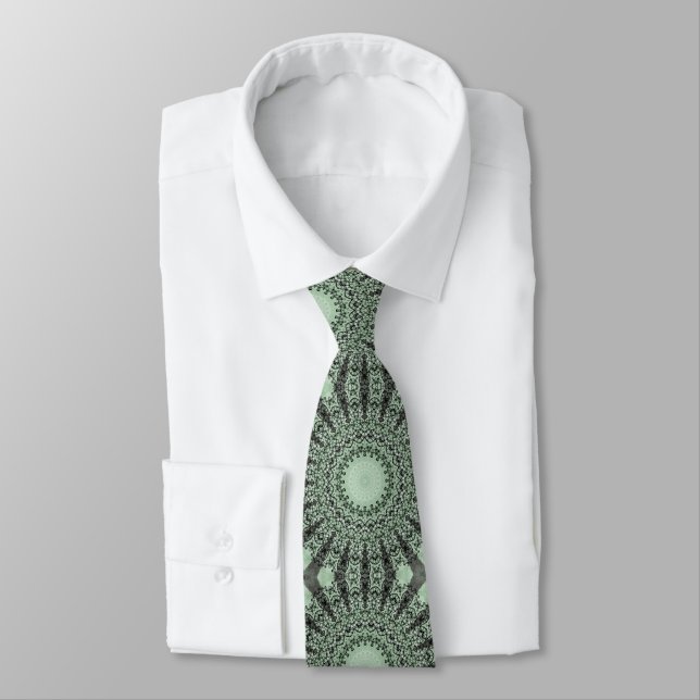 Sage Green Mandala mit Leaf Inspiriert Muster Krawatte (Gebunden)