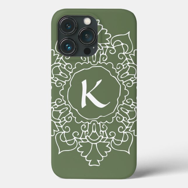 Sage Green Mandala Monogram Modern Simple Custom Case-Mate iPhone Hülle (Rückseite)