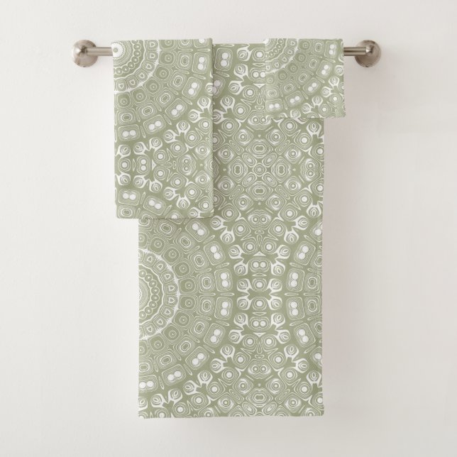 Sage Green Mandala Pattern Badhandtuch Set (Insitu)