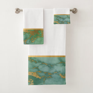 SAGE GREEN MARBLE GOLD BADEZIMMER TOWEL SET