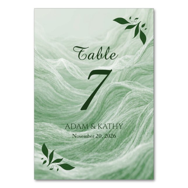 Sage Green Marble & Gold Table Number Tischnummer (Vorderseite)