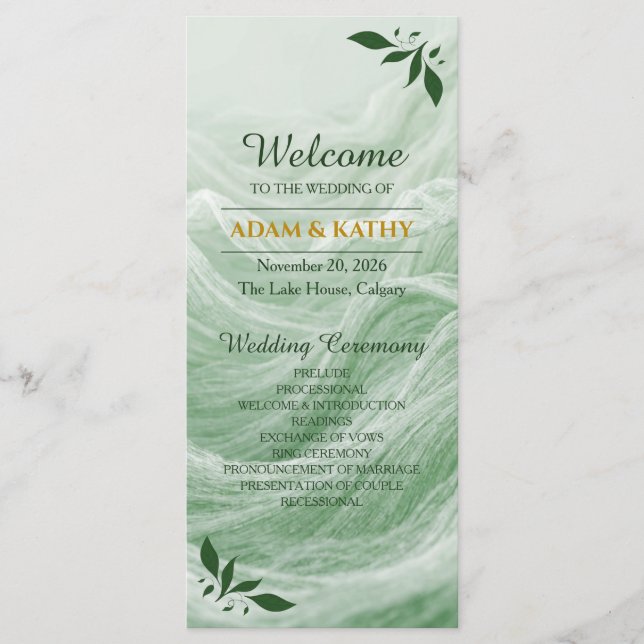 Sage Green Marble & Gold Wedding Program Programm (Vorderseite)