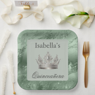Sage Green Metallic Tiara Crown Quinceañera Pappteller