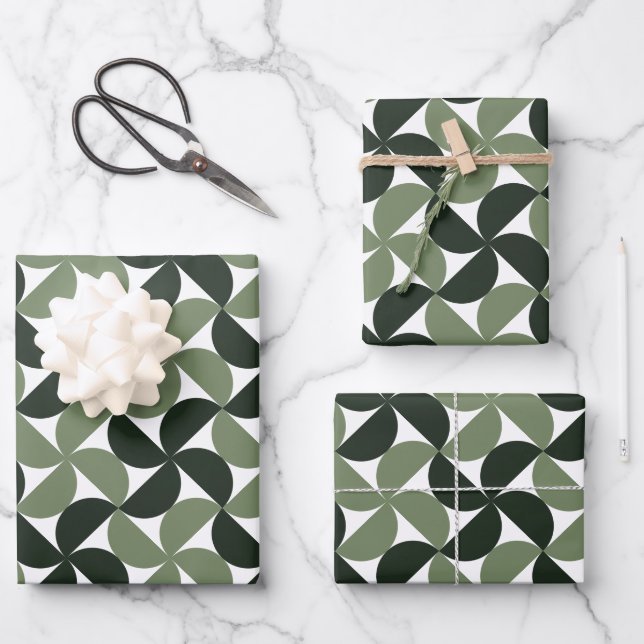 Sage Green Mid Century Modern Pattern Geschenkpapier Set (Vorderseite)