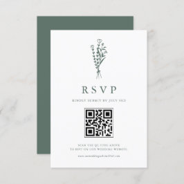 Sage Green Minimailist Botanicals QR Code Hochzeit RSVP Karte