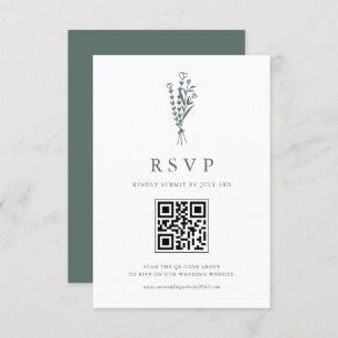Sage Green Minimailist Botanicals QR Code Hochzeit RSVP Karte