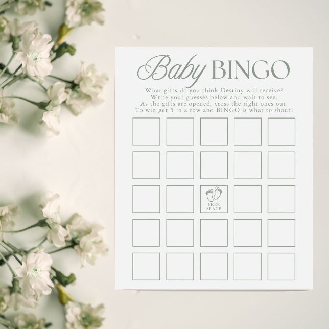 Sage Green Minimal Baby Shower Bingo Game (Von Creator hochgeladen)