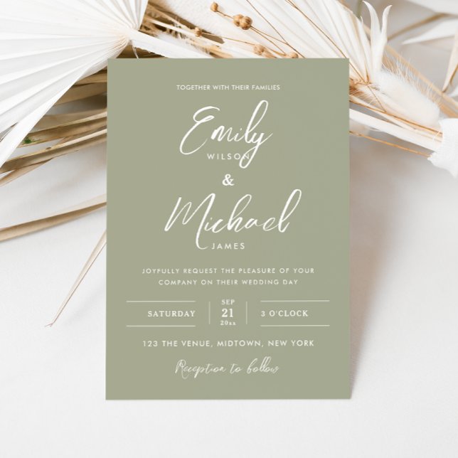 Sage Green Minimal Calligraphy Script Wedding Einladung (Von Creator hochgeladen)
