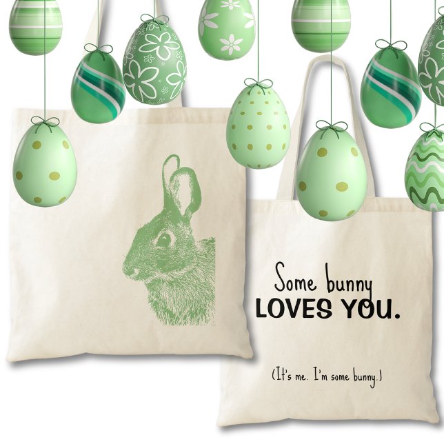 Sage Green Minimal Doppelseitiges Sonnenhasen Oste Tragetasche (Kids will love the cute bunny and the sweet customizable message on the back of this Easter bag. )