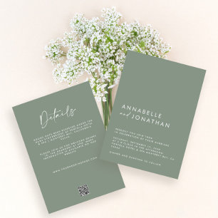 Sage green Minimal einfache Hochzeitdetails QR-Cod Einladung