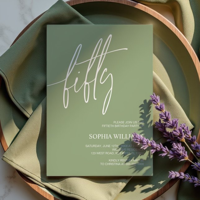 Sage Green Minimalist 50th Birthday Invitation Einladung (Von Creator hochgeladen)