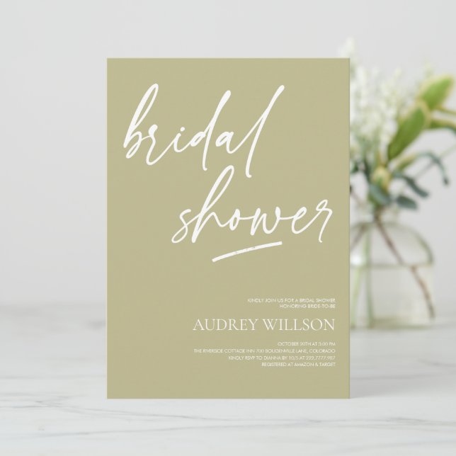 Sage Green Minimalist Bridal Shower Invitation Einladung (Stehend Vorderseite)