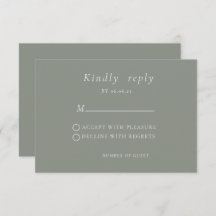 Sage green Minimalist Elegant Wedding RSVP Card