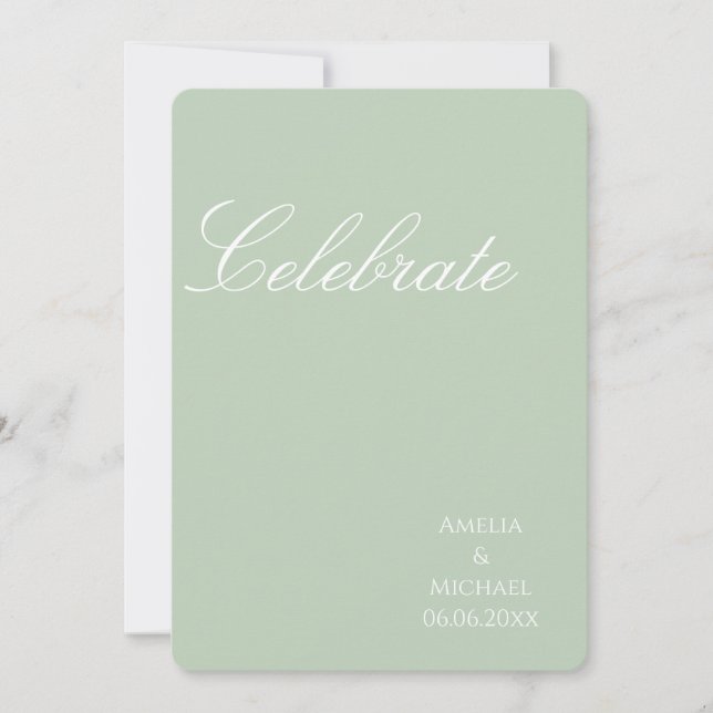  Sage Green Minimalist Wedding Einladung (Vorderseite)