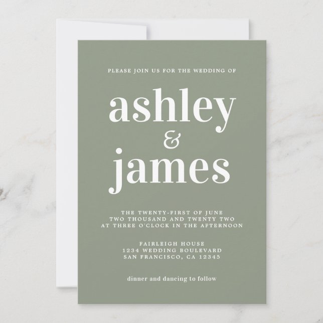 Sage Green Minimalist Wedding Invitation Einladung (Vorderseite)