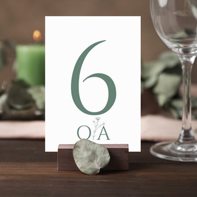 Sage Green Minimalist Wedding Table Number Card Tischnummer (Von Creator hochgeladen)