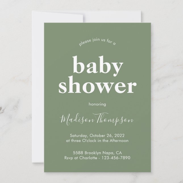Sage Green Minimalistisch Boho Babydusche Einladung (Vorderseite)