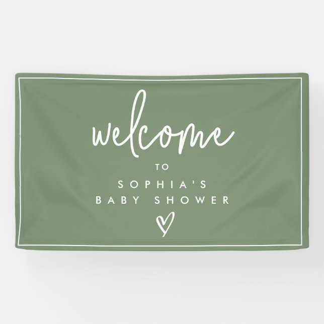 Sage Green Minimalistisch Boho Babydusche Willkomm Banner (Horizontal)