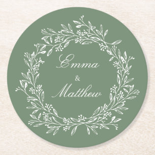 Sage Green Minimalistisch Boho Blumengarten Runder Pappuntersetzer