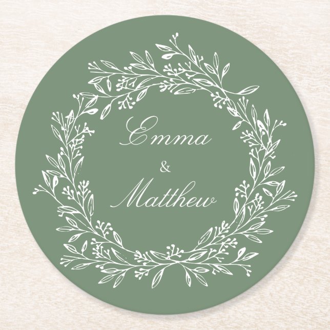 Sage Green Minimalistisch Boho Blumengarten Runder Pappuntersetzer (Vorderseite)