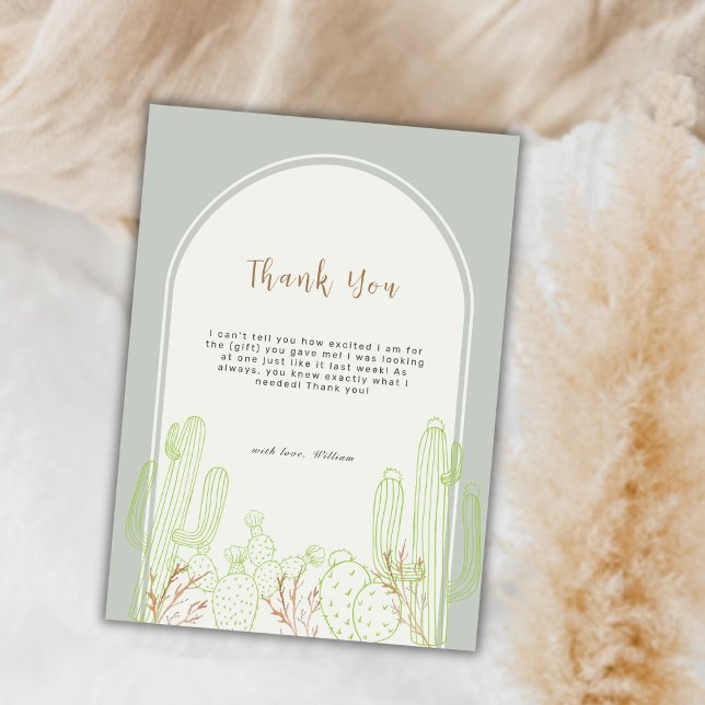Sage Green Minimalistisch Boho Cactus Arch Baby Sh Dankeskarte (Sage Green Minimalist Boho Cactus Arch Baby Shower Thank You Card)