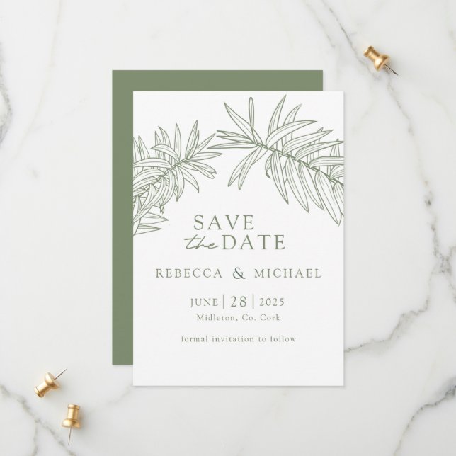 Sage Green Minimalistisch botanisch Save The Date (Vorderseite/Rückseite Beispiel)