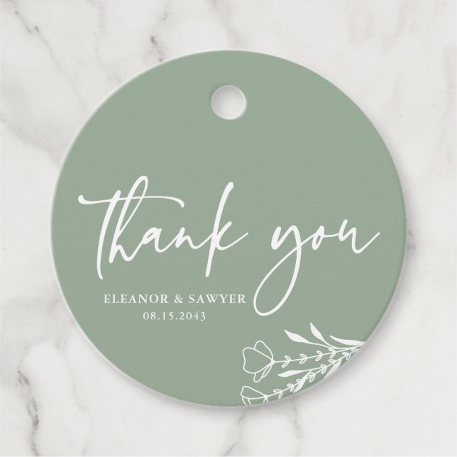 Sage Green Minimalistisch Bouquet Wedding Vielen D Geschenkanhänger (Vorderseite)