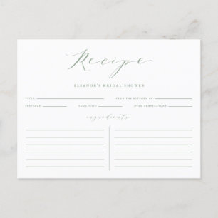 Sage Green Minimalistisch Brautparty Rezept Card Postkarte