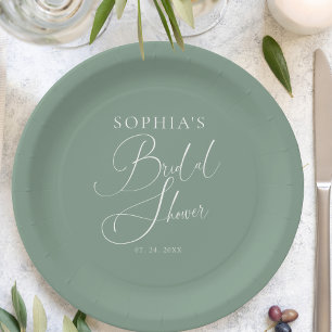Sage Green Minimalistisch Calligraphy Brautparty Pappteller