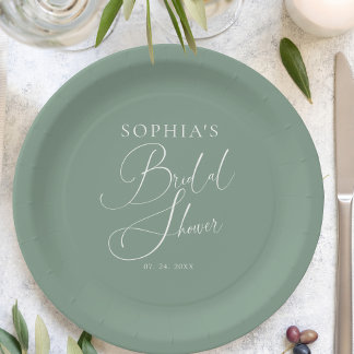 Sage Green Minimalistisch Calligraphy Brautparty Pappteller