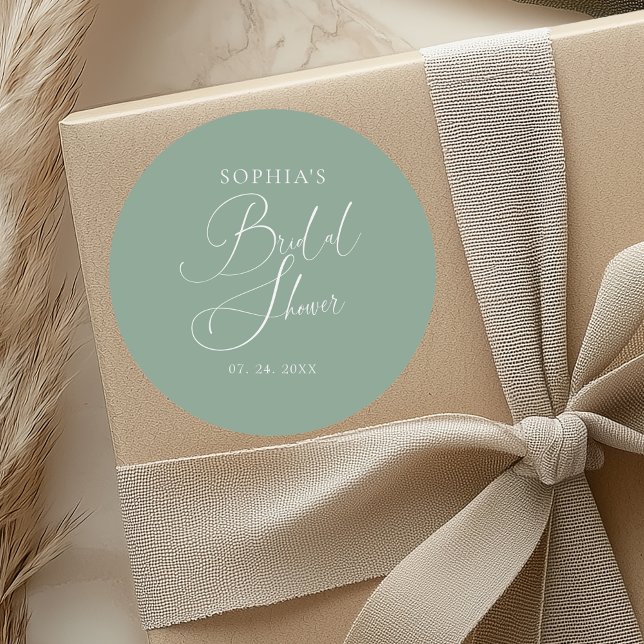 Sage Green Minimalistisch Calligraphy Brautparty Runder Aufkleber (Von Creator hochgeladen)