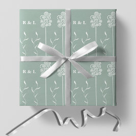 Sage Green Minimalistisch Curly Floral Geschenkpapier
