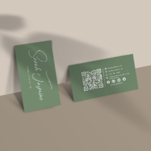 Sage Green Minimalistisch Eleganable Scannable Qrc Visitenkarte