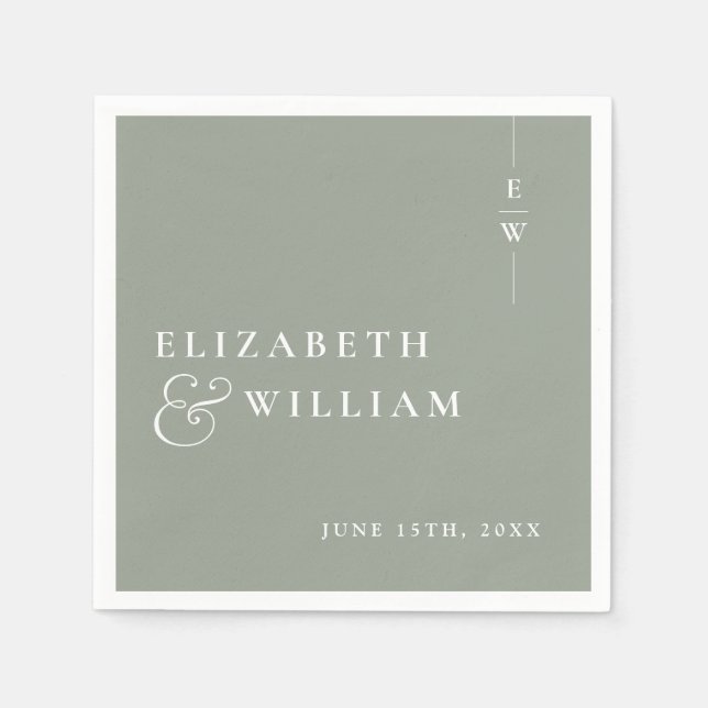Sage Green Minimalistisch Elegant Monogram Wedding Serviette (Vorderseite)