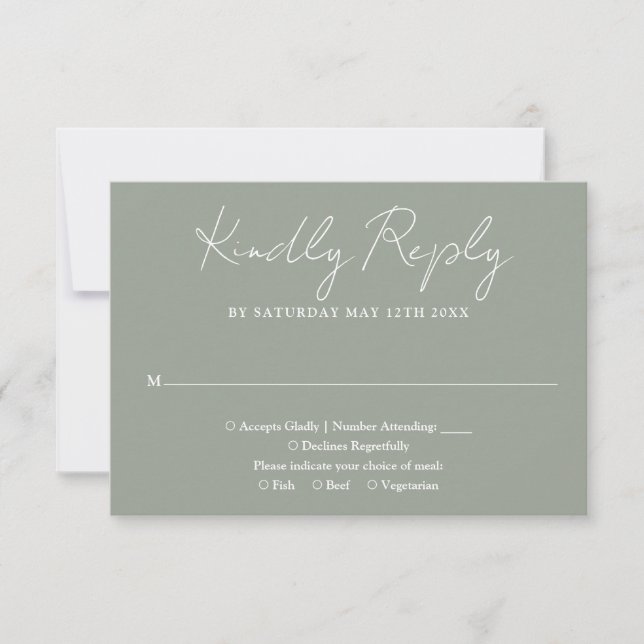 Sage Green Minimalistisch Elegant Script Wedding RSVP Karte (Vorderseite)