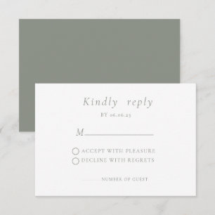 Sage green Minimalistisch Elegant Wedding RSVP Car Karte