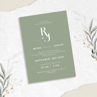 Sage Green Minimalistisch Elegante Hochzeit Einladung