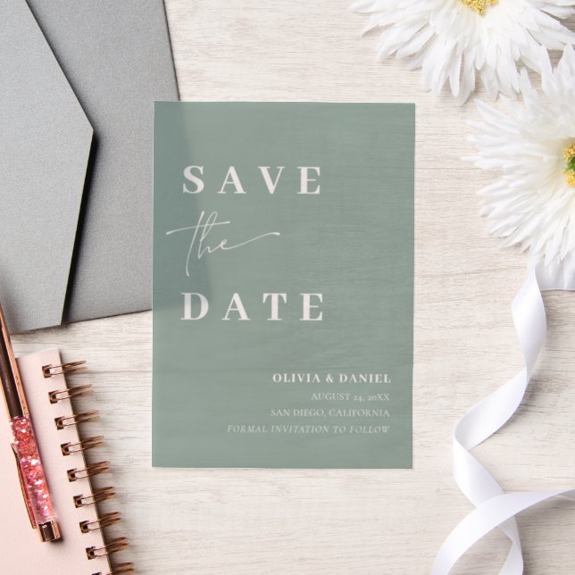 Sage Green Minimalistisch Elegante Save the Date (Hochzeit)