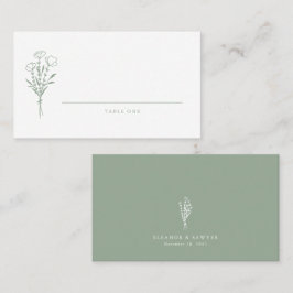 Sage Green Minimalistisch Floral Bouquet Wedding Platzkarte