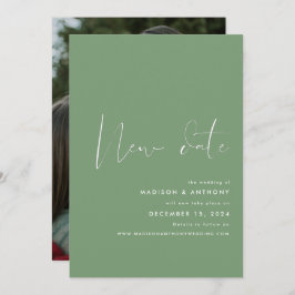 Sage Green Minimalistisch Foto New Date Wedding Ankündigung