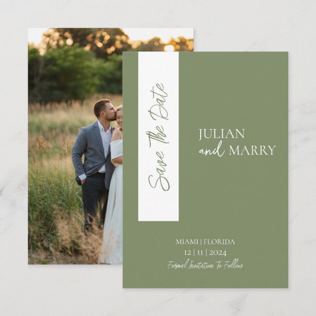 SAGE GREEN Minimalistisch mit Foto Save The Date (Vorne/Hinten)