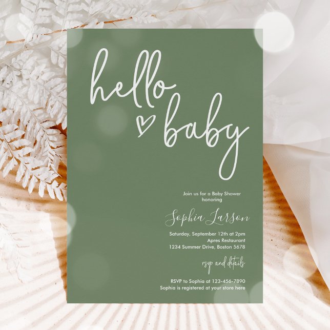 Sage Green Minimalistisch Modern Boho Babydusche Einladung (Von Creator hochgeladen)