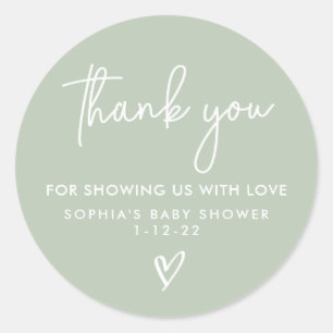 Sage Green Minimalistisch Modern Boho Babydusche Runder Aufkleber