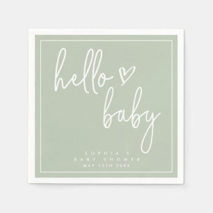Sage Green Minimalistisch Modern Boho Babydusche Serviette