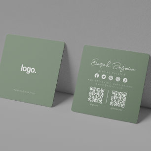Sage Green Minimalistisch Modern Influencer Scanna Quadratische Visitenkarte