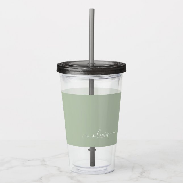 Sage Green Minimalistisch Modern Monogram Elegant Acryltrinkbecher (Vorderseite)
