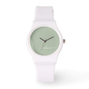 Sage Green Minimalistisch Modern Monogram Elegant Armbanduhr