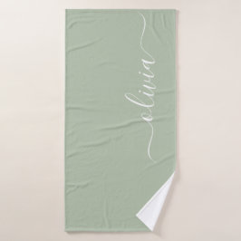 Sage Green Minimalistisch Modern Monogram Elegant Badehandtuch